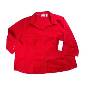 Lee Riders Plus Red 3/4 Sleeve Button Down Blouse NWT 3X